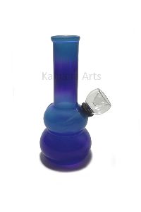 Double Bulb Blue color Glass Bong with Down Stem