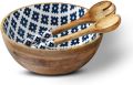 Wooden Round Salad Bowl Set with Server